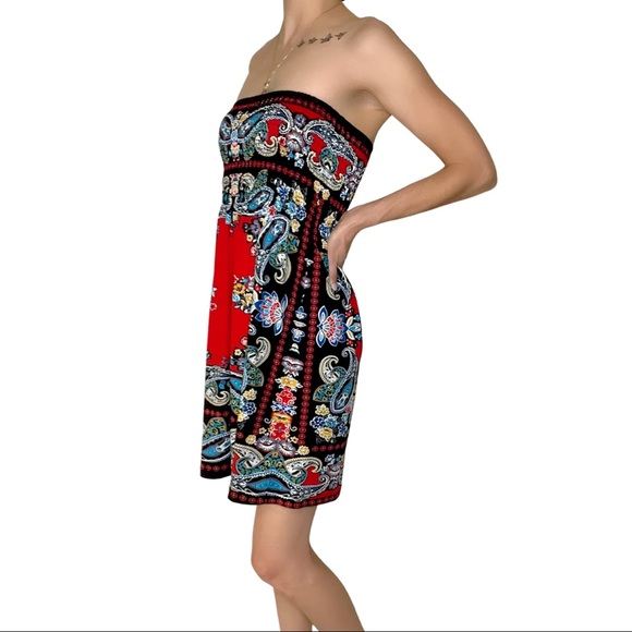 Feathers Colorful Bandana Strapless Sundress - Picture 4 of 8